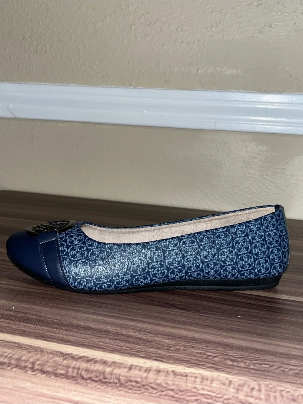 Daisey Fuentes Navy Logo-Embellished Ballet Flats